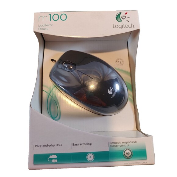 Logitech M100 Wired USB Mouse, 3-Buttons, Ambidextrous PC, Mac, Laptop - Black - Picture 1 of 6